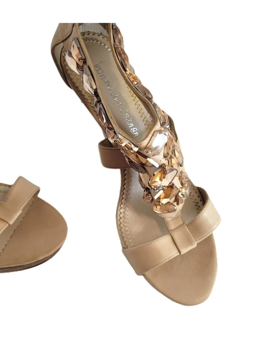 Jean-Michel Cazabat Women's EU 39 US 8.5 Nude Leather Crystal Embellished Heels